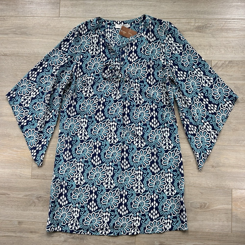 NWT Alice & Trixie Large 100% Silk Nicolette Dress Navajo Geometric Blue